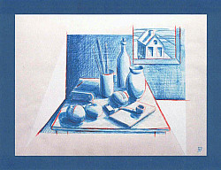 Stilleben Faszination 1984, Farbstift auf Papier, 28x38cm